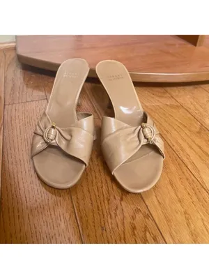 Stuart Weitzman Leather Mules Sandals open toe Beige Tan Sz 8 thumbnail 9