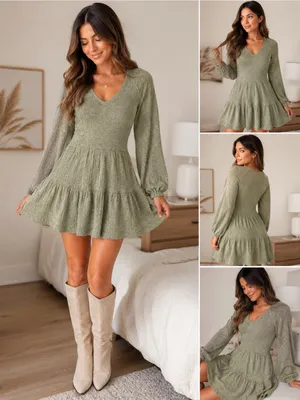 Lulus Soft Moss Green Cozy Tiered Dress | Romantic Boho Style thumbnail 2