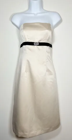 NEW White House Black Market Ivory and Black Strapless Fitted Dress Size 6 thumbnail 1