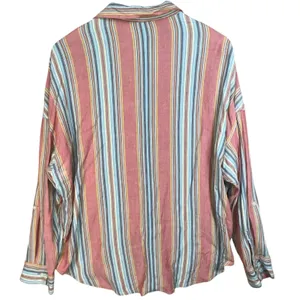 American‎ Eagle Womens Pink Stripe Viscose Linen Blend Lightweight Button Down M thumbnail 2