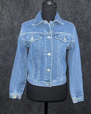 Vintage Denim Jacket Womens Small Floral Embroidery Boho Cottagecore 90s y2k thumbnail 1