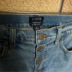 NWT J. Crew High Rise Flare Crop Denim Distressed Jeans Raw Hem Size 27 thumbnail 2