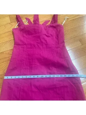 Free People Women's Vacay Pink Open back Mini Linen Cotton Blend Dress Sz M thumbnail 9