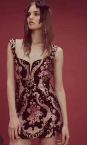 NWT For Love & Lemons S M 4 6 Brocade Tapestry Mini Dress Jacquard Sheath Floral thumbnail 1