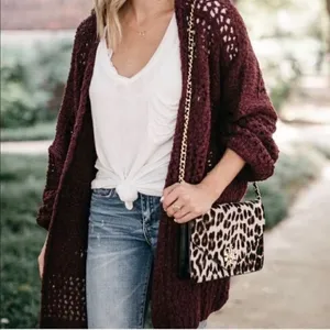 ✨Free People Saturday Morning Knit Oversized Maroon Cardigan Cardi Sweater✨ thumbnail 3