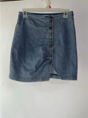 Pink Lily Light Blue Button-Front Denim Mini Skirt thumbnail 2
