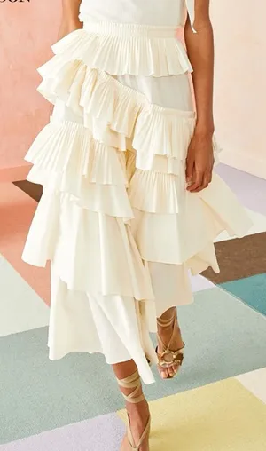 Ulla Johnson Gaelle Ivory White Blanc Tiered Asymmetrical Ruffle Midi Skirt thumbnail 1