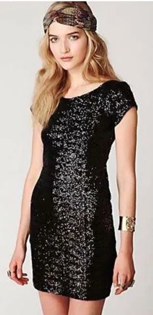 Free People Backstage Fever Black Sequin Mini Dress Size XXS thumbnail 1