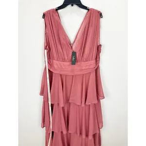 Lulus Amazing Evening Dark Rose Pink Tiered Maxi Dress Chiffon Formal 1X NWT thumbnail 5