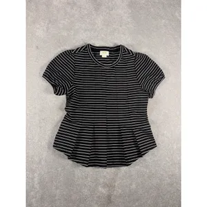 Maeve Anthropologie Corset Peplum Top Black White Stripe‎ Puff Sleeve Size Small thumbnail 3