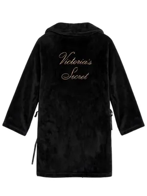 Victoria’s Secret Black Plush Robe M/L Gold Logo thumbnail 2