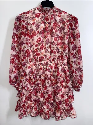 1 State floral ruffle tiered mini dress with balloon sleeves size large thumbnail 1