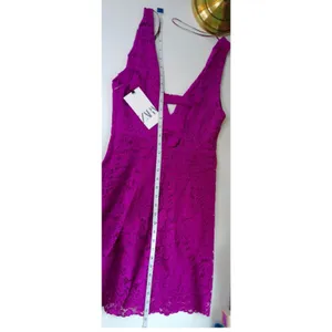Zara Magenta Purple Floral Lace Bow V-Neck Mini Dress 3373/490/630 XS Coquette thumbnail 12