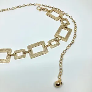 Y2K Geometric Gold Textured Square Link Chain Belt, Up to 44 Inches, X7GA1140 thumbnail 6