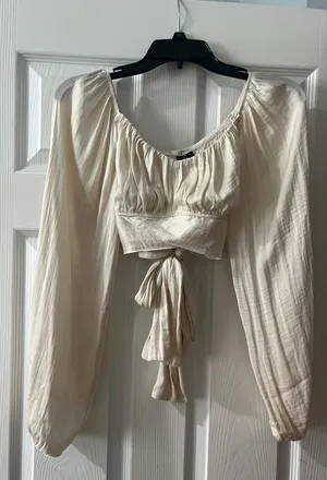 Windsor CREAM Long Sleeve Crop Top, Size Small thumbnail 1