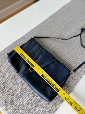 Vintage 80s 90s Navy Gold Genuine Leather Purse Shoulder Bag thumbnail 6