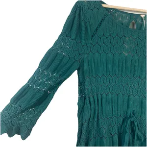 Free People Fire Island Blouse‎ Crochet Top 3/4 Sleeve Knit Green size M Boho thumbnail 4