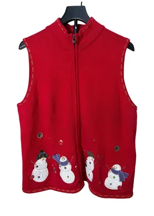 Christopher & Banks Red Snowman Embroidered Full Zip Knit Sweater Vest XL thumbnail 1