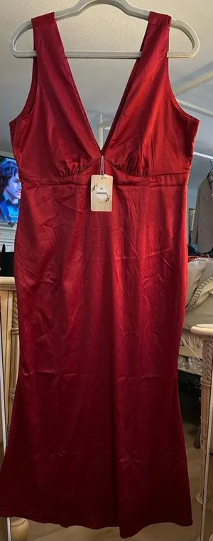 NEW V Neck Satin Sleeveless Formal Cocktail Prom Wedding Maxi Dress XL thumbnail 1