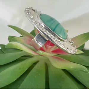 Ladies Cocktail Costume Jewelry Ring Silver Tone Band Faux Turquoise Adustable thumbnail 3