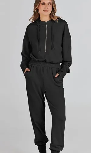 Jumpsuit long sleeve Zip up one piece lounge casual hooded Sweatshirt s… thumbnail 5