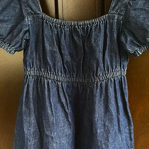 EUC J. Crew Linen Blend Denim Square Neck Puff Sleeve Dress Size 00 thumbnail 6