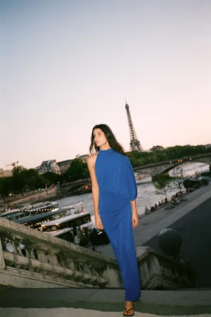 Zara One-Shoulder Draped Maxi Dress in Cobalt Blue Party Evening Wedding thumbnail 8