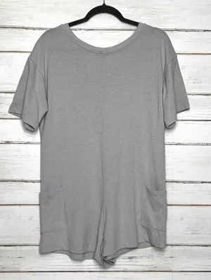 Zenana Gray Short Sleeve Two Way Romper with Pockets Size Small thumbnail 1