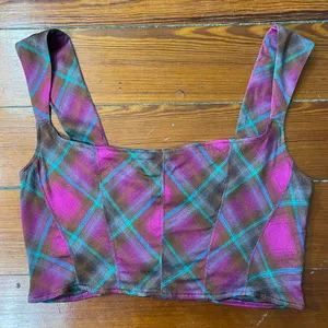 NWT Urban Outfitters Adina Plaid Square Neck Corset Style Crop Top Size XL💛 thumbnail 6