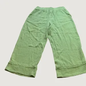 Umgee USA Lime Green Cotton Gauze Wide Leg Cropped Pants Plus Size XL WK7184 thumbnail 2