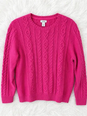 L.L. Bean Women's Cable Knit Crew Sweater - Hot Pink thumbnail 1