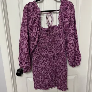 Free People Smock It to Me Long Sleeve Minidress in‎ purple floral XS thumbnail 9