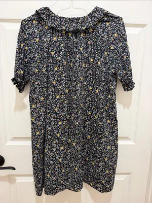 Madewell Floral Ruffle Neck Short Sleeve Dress Black Multicolor Medium Mini thumbnail 9
