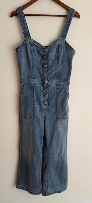 7 For All Mankind Denim Corset Jumpsuit Sweetheart Button Front Medium M thumbnail 1