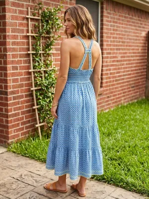 Max Studio — Blue Floral Tiered Maxi Dress - Sleeveless V-Neck M thumbnail 3