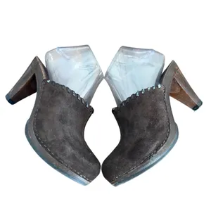 Made in Italy Suede Mules Clogs Chunky Heel‎ Brown Leather Upper Women's Size 6 thumbnail 4