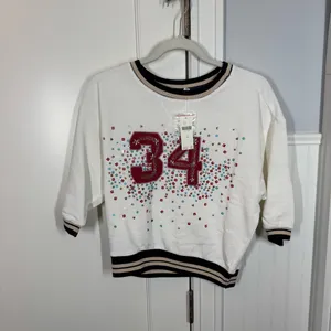 Anthro Anthropologie Pilcro Beaded Varsity Crewneck‎ Sweatshirt size xs nwt thumbnail 2
