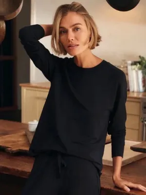Lake Women’s Large Modal Lounge Long Sleeve Top Black Relaxed Comfy Minimal thumbnail 1