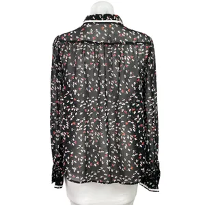 Modcloth Women's Black Floral Long Sleeve Sheer Button Down Shirt Top Size M thumbnail 3