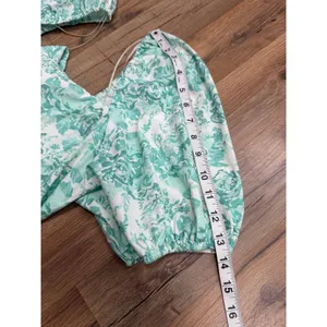 Shabby Chic XL Green Floral Cotton Midi Dress Puff Sleeve Open Back Bow Cottagec thumbnail 9
