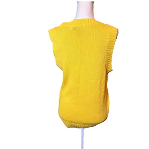Jack Winter Sweater Vest Yellow Paisley Pocket Knit Women's Size Small Vintage‎ thumbnail 2