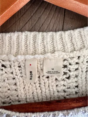 Anthropologie Moth Wool Blend Cream & Silver Knit Sweater Women’s Medium thumbnail 7
