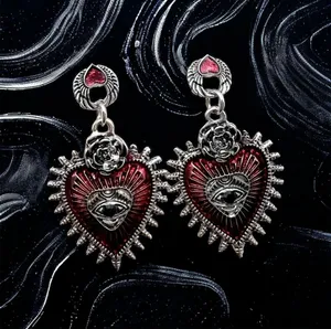 Gothic Punk Love Blood Silver/Red Color Eye Rose Dangle Alloy Drop Earrings thumbnail 1