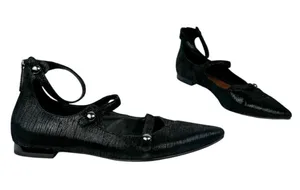 Donald Pliner Womens Strappy Pointed Toe Flats Sz 8 Black Metallic Leather thumbnail 3
