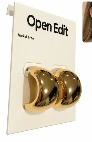 Nordstrom open edit statement Gold Chunky half Hoop Earrings new gift office thumbnail 1