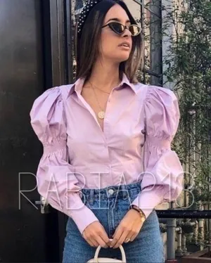 ZARA STRETCHY POPLIN SHIRT TRF Lilac XS thumbnail 1