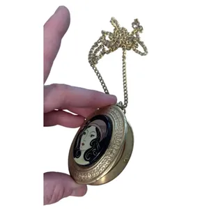 Vintage Art Deco Gold-Tone Oval Locket Necklace With Painted Lady Portrait thumbnail 2