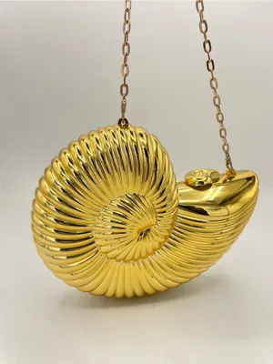 Gold Nautilus Shell Clutch Crossbody Purse Metallic Hard Case Evening Bag thumbnail 4