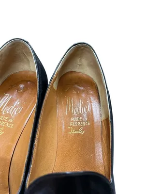 Medici Florence Italy VTG wms black leather gold bit slip dress loafers sz 8B SK thumbnail 7