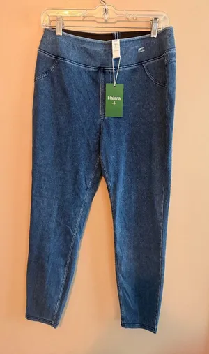 Halara L 7/8 Womens Stretchy Denim-Look High-Waisted Capri Leggings Size L Blue thumbnail 1